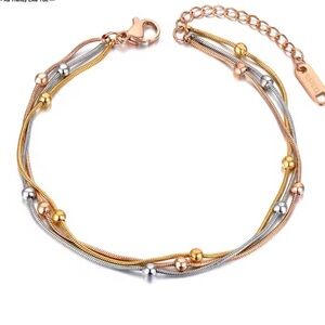 Three Color Bracelet Three Layers Beaded Chain Bracelet For Women 7”+1”